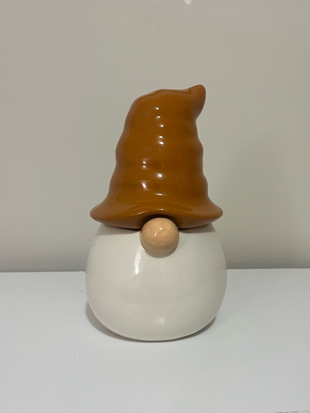 Ceramic Gnome Figurine with Tan Hat - Home Art Decor
